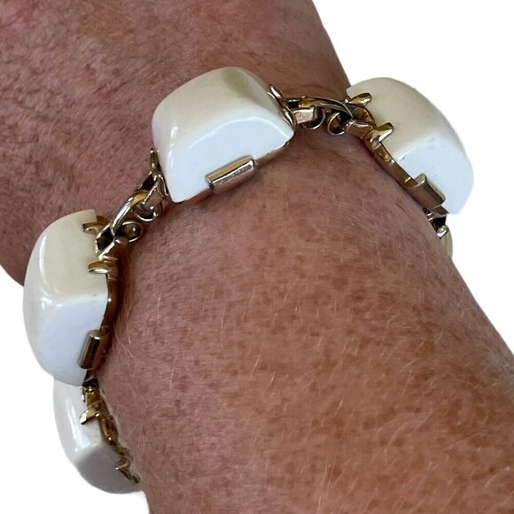 Vintage Jewelry - Vintage MCM 60s White Square Gold Tone Link Bracelet